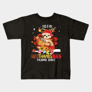 This is my Hallothanksmas pajama shirt funny halloween thanksgiving christmas costume Kids T-Shirt